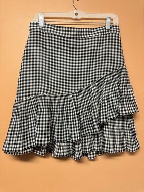 Ann Taylor Gingham Asymmetrical Layered Ruffle Skirt Coquette Size 6 Cottagecore